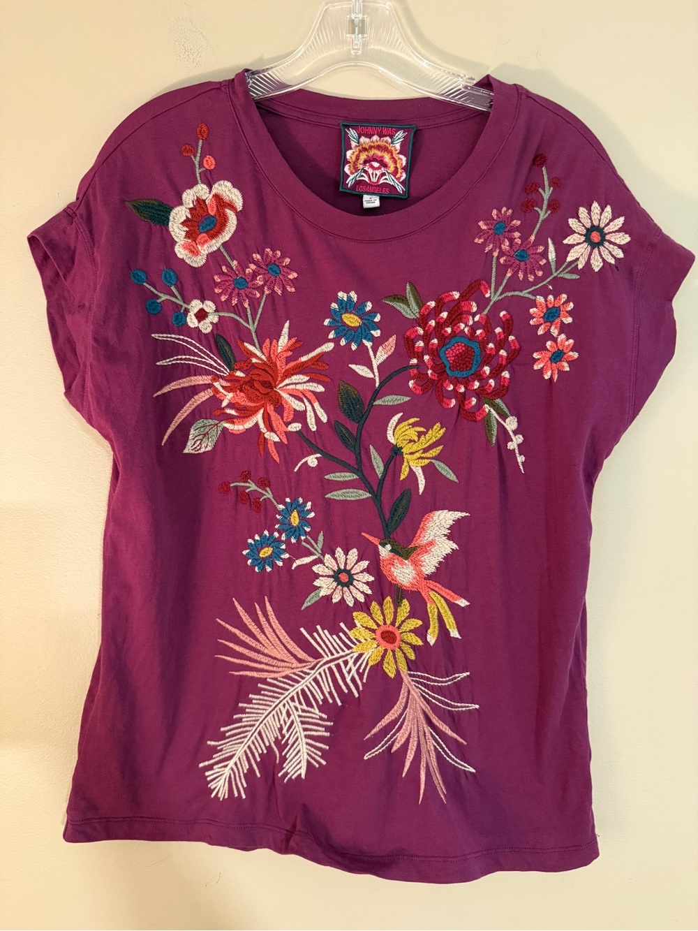 Johnny Was embroidered 100% cotton TIAREI RELAXED TEE Small Purple “Jam” color - Picture 2 of 6